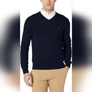 Tommy Hilfiger Men's Cotton V Neck Sweater, Size Small, Masters Navy